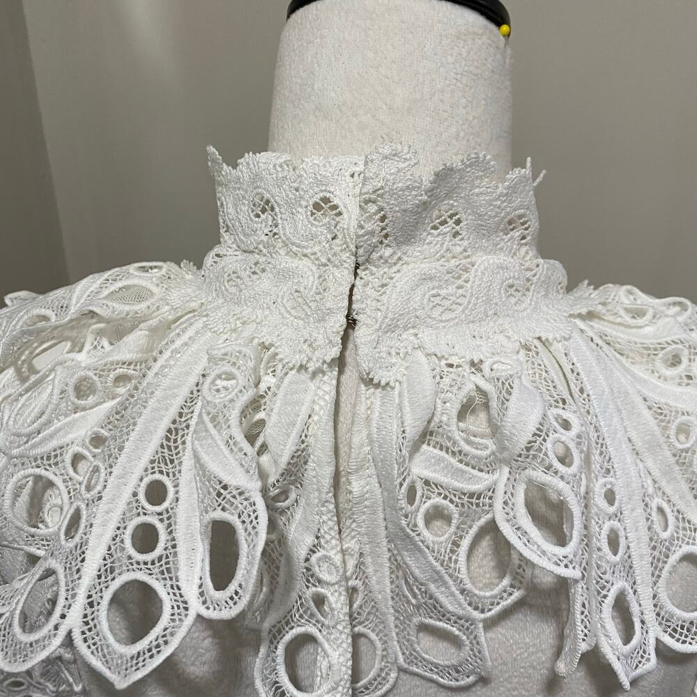 ASOS LUXE Backless Eyelet Ruffle Neck Top Sizes 0 White Lace Long Sleeve - Picture 11 of 13